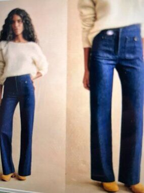 SEZANE DAN HIGH WAISTED DENIM TROUSER JEANS IN INDIGO HIGH WAIST WIDE LEG  EU 36